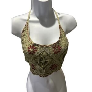 Embroidered halter top adjustable ties handmade